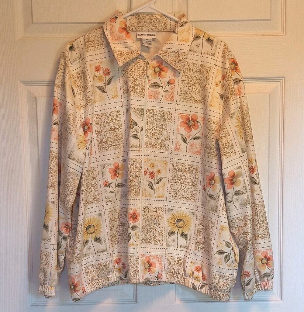 Alfred Dunner Women's Floral Full Zip Jacket White/Beige Multi Size 16